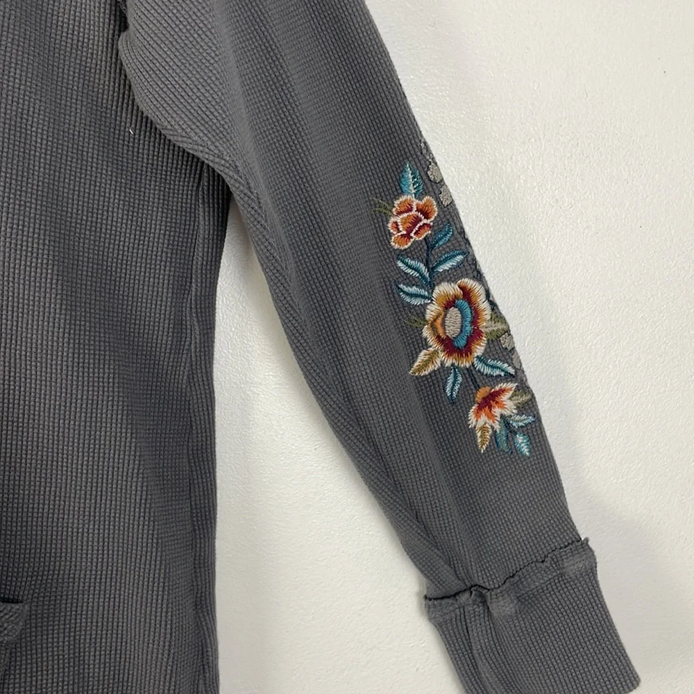 Johnny Was Charcoal Floral Embroidered Hoodie Blouse - Picture 3 of 7